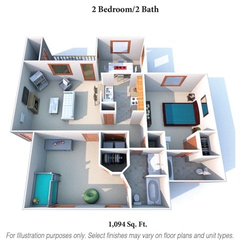 Floor plan for 2 beds, 2 baths, 1094 sqft